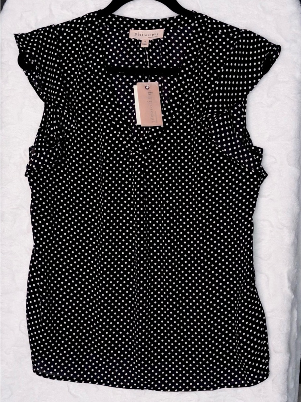 Philosophy Black Polka Dot ruffle Sleeve V-Neck Blouse